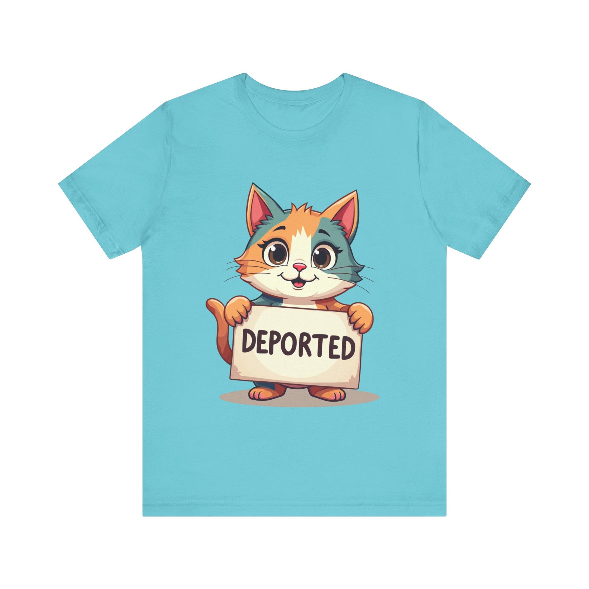 Humorous cat-themed t-shirt with 'Cat Deportation' design – playful and faith-friendly style by Klippette