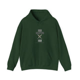 Green hoodie with text Iron Sharpens Iron and graphic on a white background