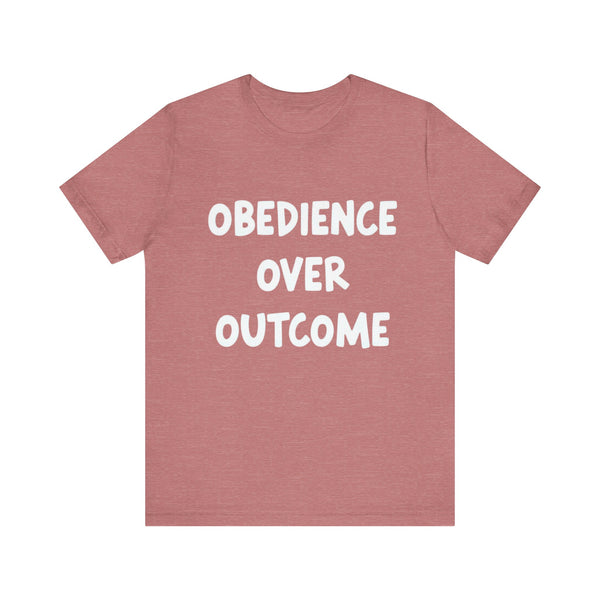 "Faith-driven sweatshirt with 'Obedience over outcome' text – Christian mindset apparel by Klippette"