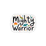 "Mighty Warrior" Christian sticker for kids – bold vinyl sticker with cute dinosaurs design
