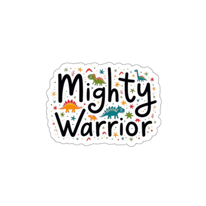 "Mighty Warrior" Christian sticker for kids – bold vinyl sticker with cute dinosaurs design