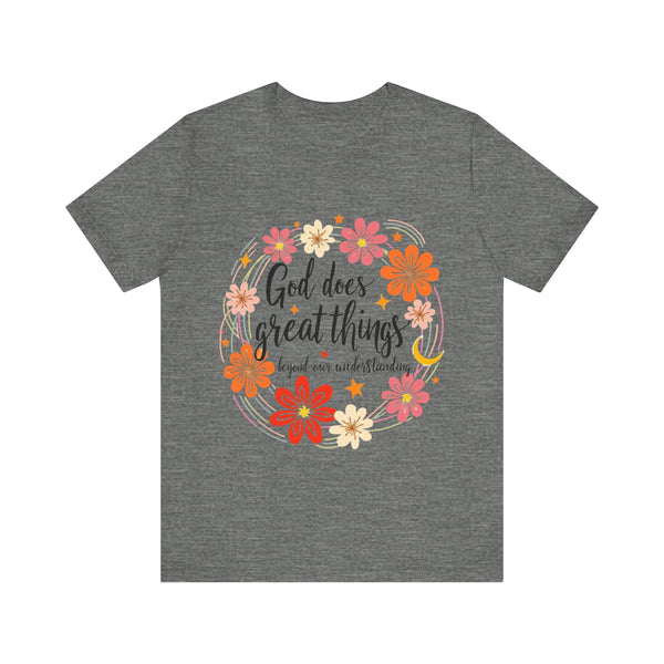 Inspirational T-Shirt with 'God does great things' message – encouraging faith apparel by Klippette