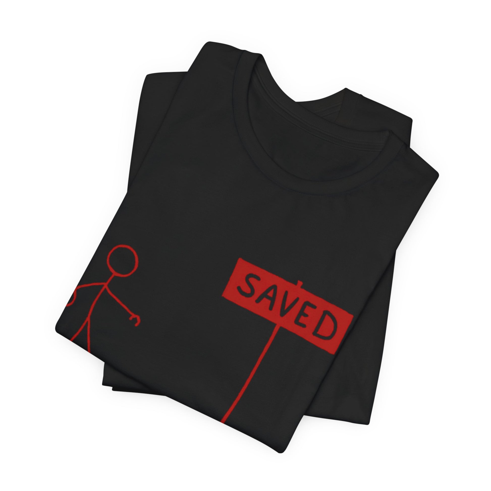 Simple 'Saved' Christian t-shirt – minimalist faith-based design by Klippette"