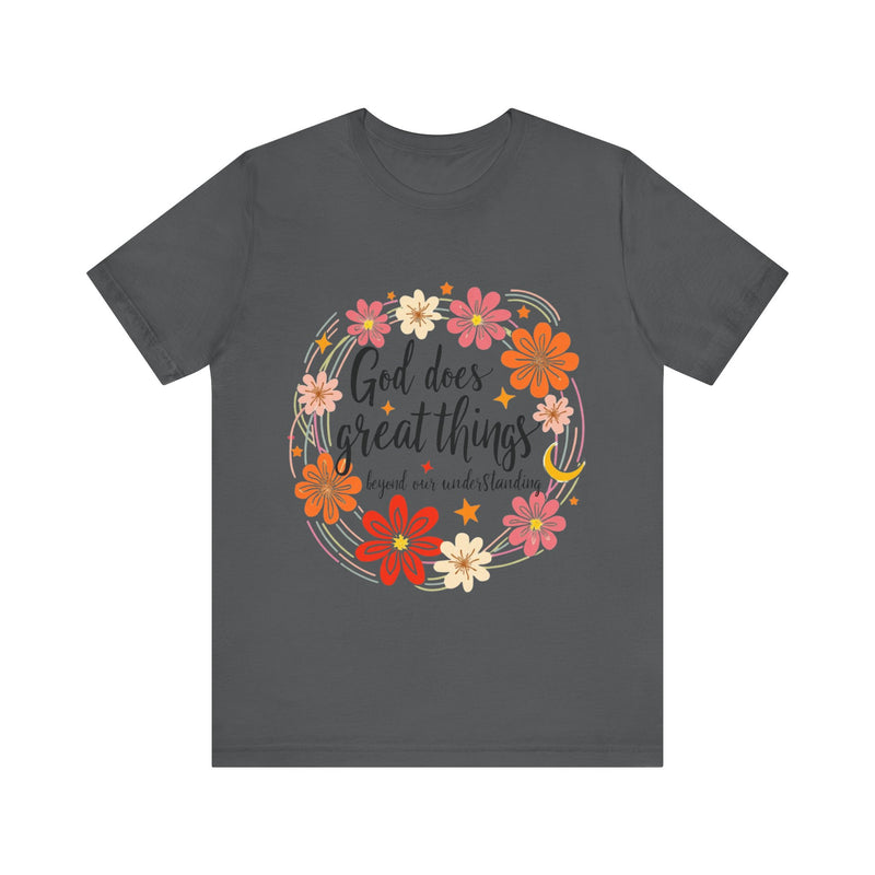 Inspirational T-Shirt with 'God does great things' message – encouraging faith apparel by Klippette