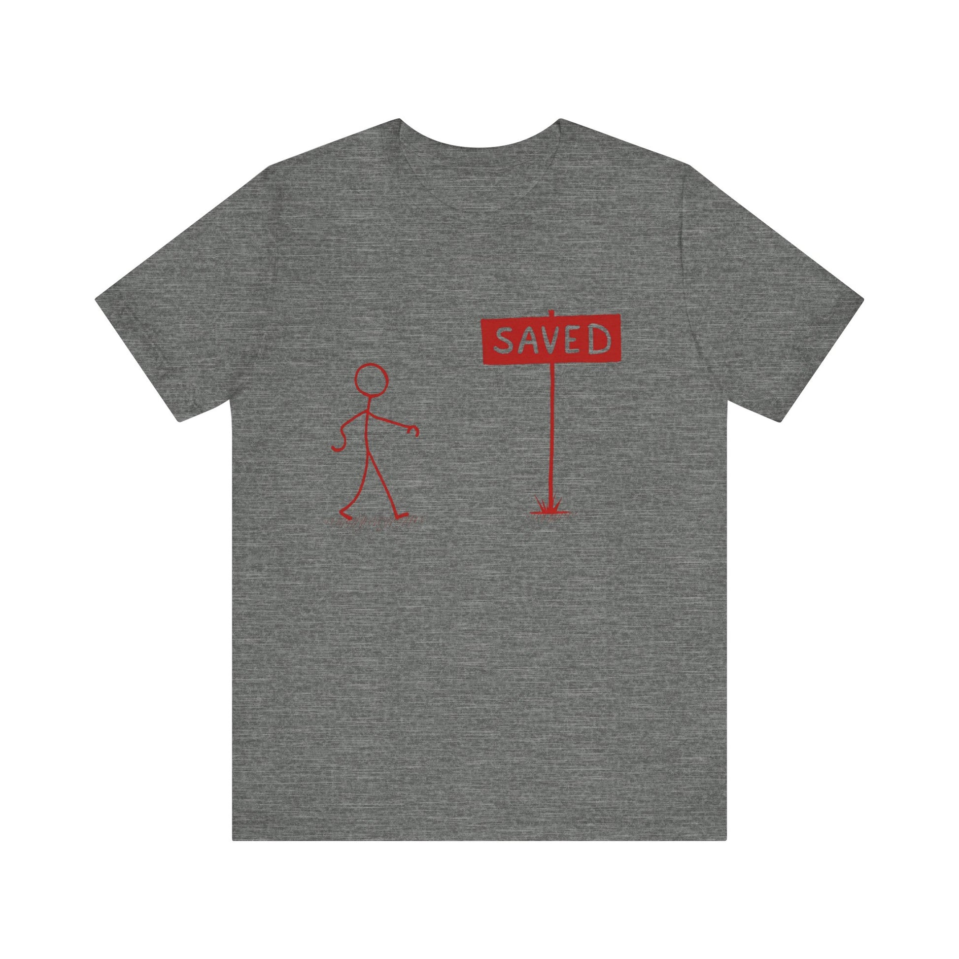 Simple 'Saved' Christian t-shirt – minimalist faith-based design by Klippette"