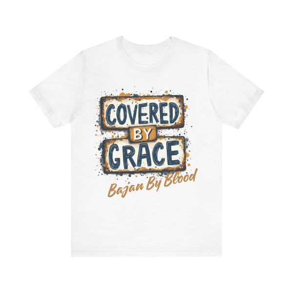 Christian apparel with 'Covered by Grace' message – faith and grace-themed t-shirt by Klippette"