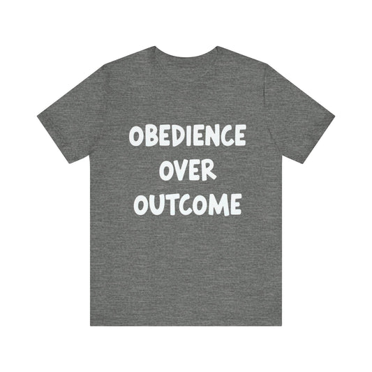 "Faith-driven sweatshirt with 'Obedience over outcome' text – Christian mindset apparel by Klippette"