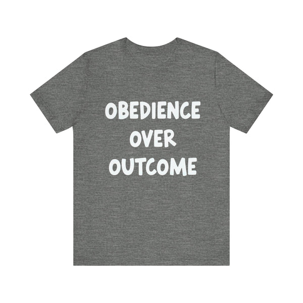 "Faith-driven sweatshirt with 'Obedience over outcome' text – Christian mindset apparel by Klippette"